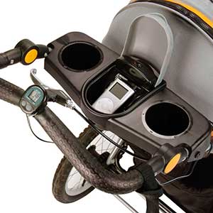 jogging stroller optional features - speakers, cup holders and pedometer