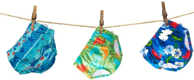 swim diapers drying out on a clothes line