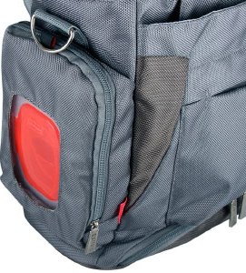 easy access baby wipe pocket on gray diaper bag