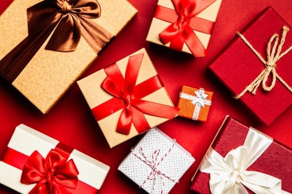Gifts with red background