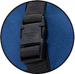 Close up of a clip and strap diaper bag latch