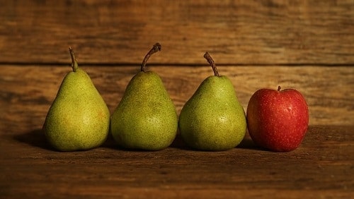 3 green pears and one apple