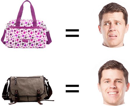 man happy and disgusted face by different style of diaper bags
