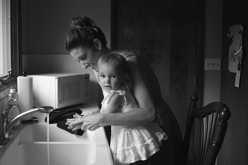 mother and daughter black in grayscale