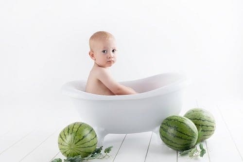 naked baaby with watermelon