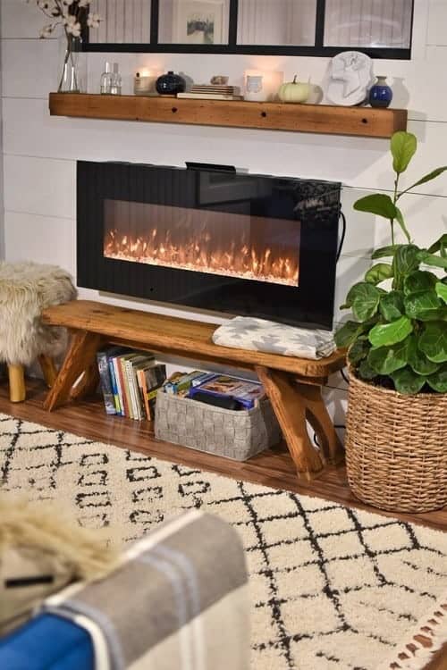 books under the fireplace
