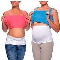 pregnant moms lifting up their tops to reveal belly bands