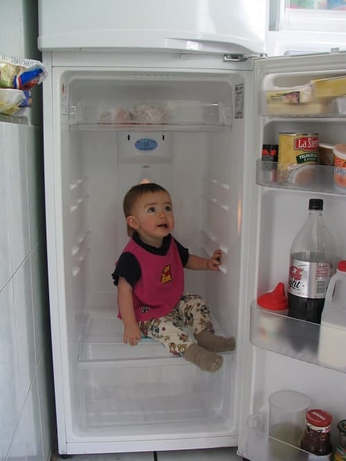 baby inside refrigerator