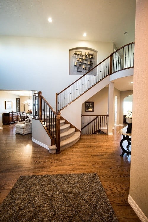 wooden floor with stair