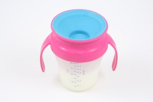Pink and blue baby sippy cups
