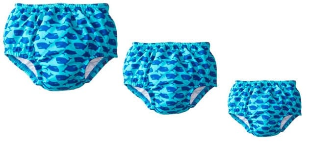 different sized swim diapers in a row