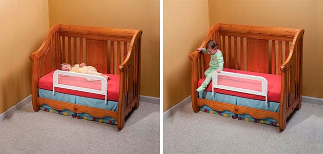 fixed toddler bed rail allowing toddler up and down bed