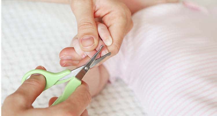Cutting baby fingernails with nail scissors