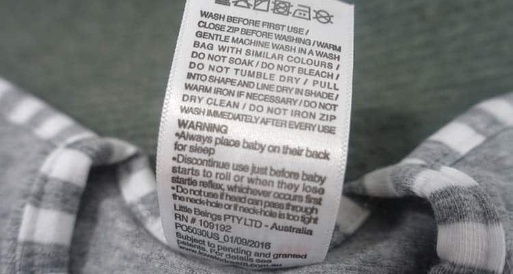 washing instructions and care tag for the love to dream swaddle up