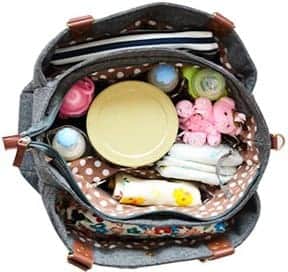 organized diaper bag with baby gear neatly packed inside