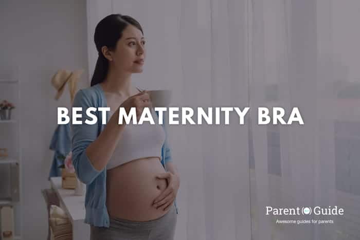 best maternity bra featured image, pregnant woman drinking coffee and standing next to window